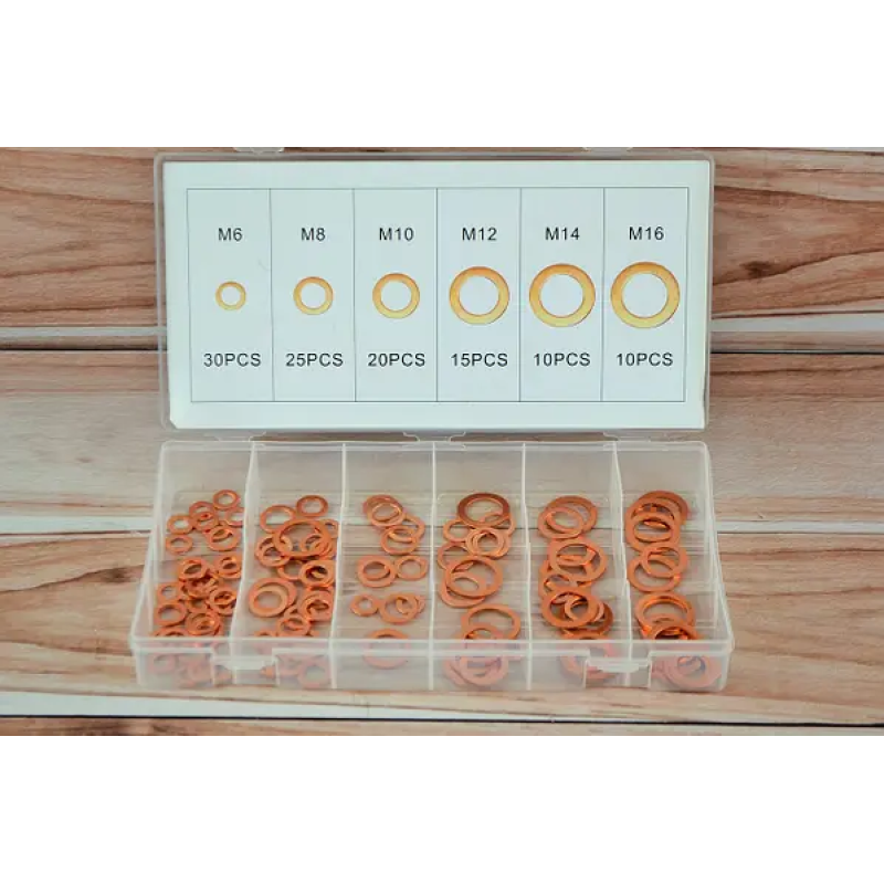 Набір мідних шайб 110 шт. розміри: М6, М8, М10, М12, М14 та М16