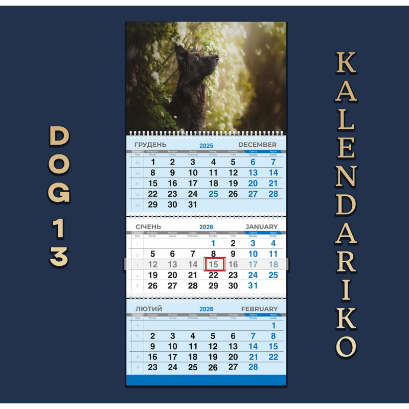Календар квартальний на 2026 рік Собаки-13