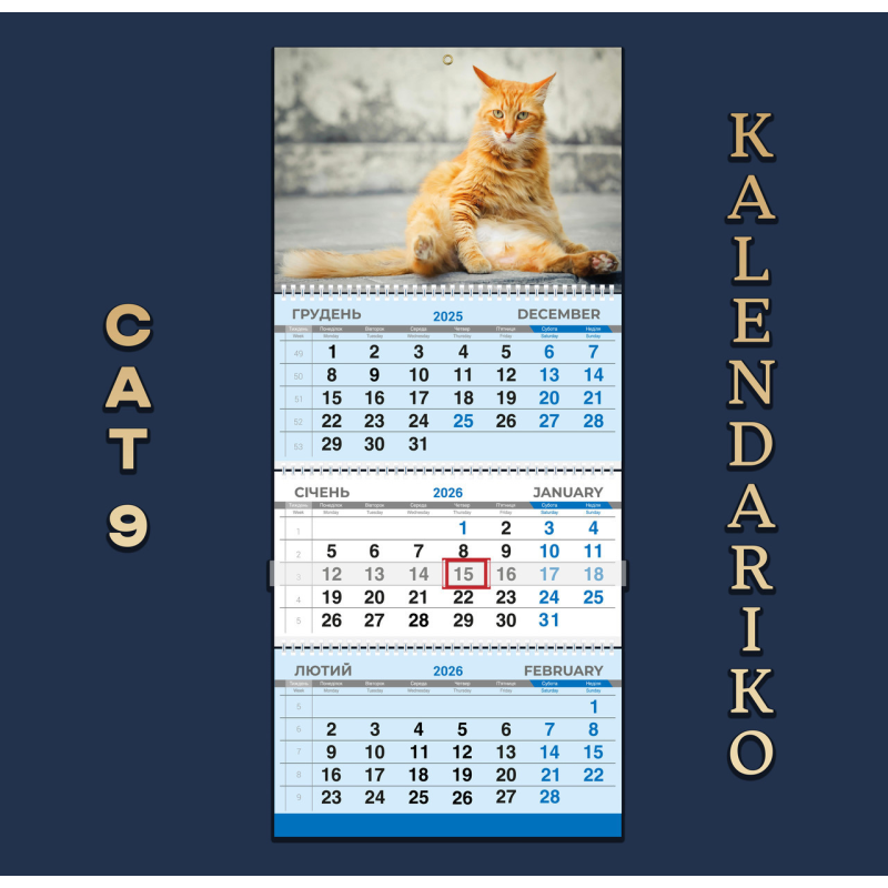 Календар квартальний на 2026 рік Котики-09